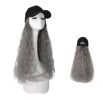 Black Baseball Cap with Grey Long Wavy Synthetic Wig Easy to Wear Hat with Hair Attached Wig Cap