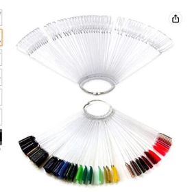 Nail Swatches  1 Set Total 50 Tips Plastic Nail Swatches Clear Sticks Nail Art Supplies for Nail Art Polish Display and Home DIY, Transparent with Met (Color: White)