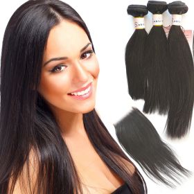 Sable Hub 10A Brazilian Straight Hair 4 Bundles Natural Human Hair Bundle | 3 Straight Bundles + 1 Lace Front Closure 4x4 free part | 100% Unprocessed (Color: Black, size: 12-14-16-10 (Closure))