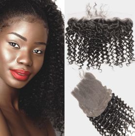 Sable Hub Frontal Lace Kinky Curly Women Hair Bundle Natural Human | 100% Unprocessed Brazilian Transparent 13XHD Virgin Kinky Curl Pre Plucked Baby H (Color: Black, size: 14 Inch)